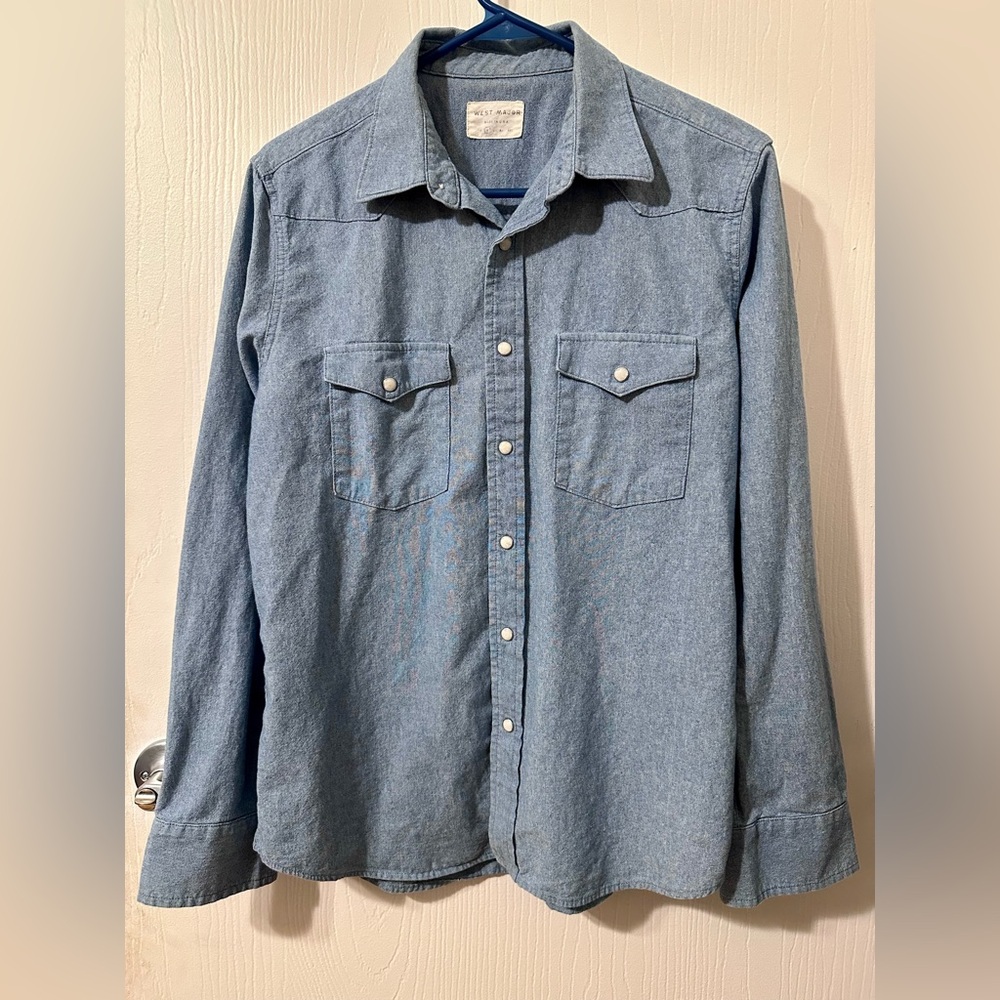 West Major Blue Shirt - Medium (Western Pearl Snap)
